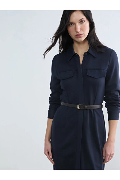 LC Waikiki Navy Blue Belted Women's Shirt Dress