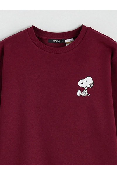 LC Waikiki Bordo Snoopy Printed Oversized Women's Thick Sweatshirt