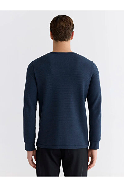 LC Waikiki Top de pijama pentru bărbați cu mânecă lungă, albastru marin guler...