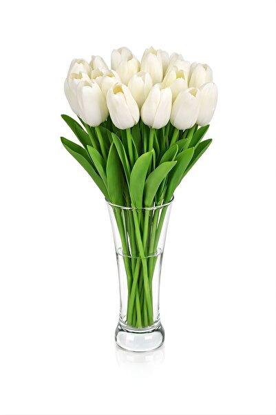 BUSERİSE Yapay Lüks 8’li Islak Lale Buketi – Gerçek Dokulu Kırık Beyaz Dekora...