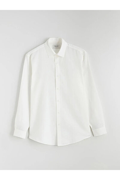 LC Waikiki Ecru Regular Fit Dobby Men's Shirt