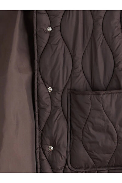 LC Waikiki Brown Mock Neck Quilted Oversized Women's Puffer Vest