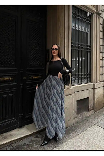 MG trend shop Asimetrik Kesim Şal Desen Şifon Etek