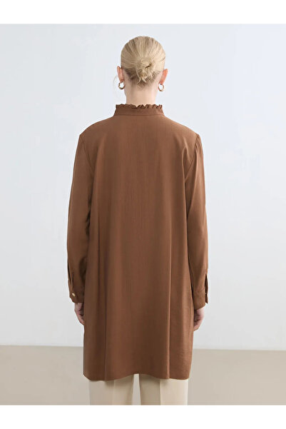 LC Waikiki Brown Ruffled High Neck Women's Shirt Tunic