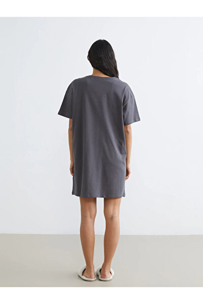 LC Waikiki Cămașă de noapte pentru femei, gri, cu decolteu tip crew, cu impri...