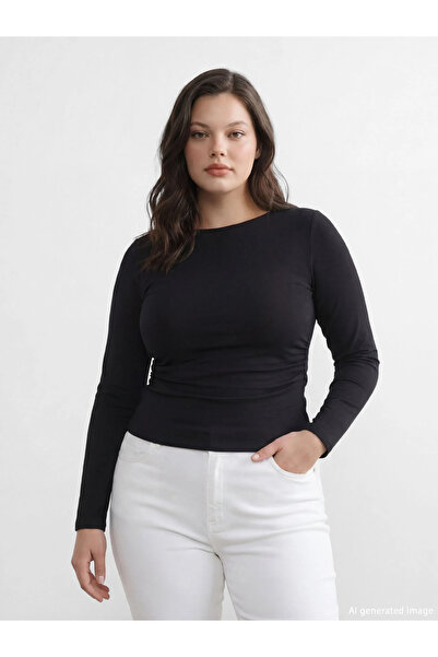 LC Waikiki Μαύρο κορμάκι με λαιμόκοψη καγιάκ και κορδόνια περίσφιξης