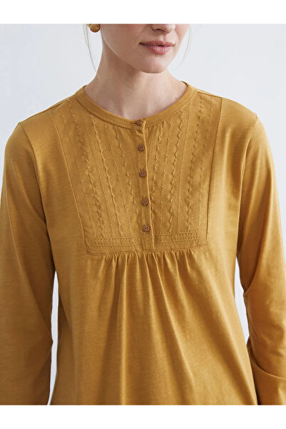 LC Waikiki Yellow Crew Neck Embroidered Blouse