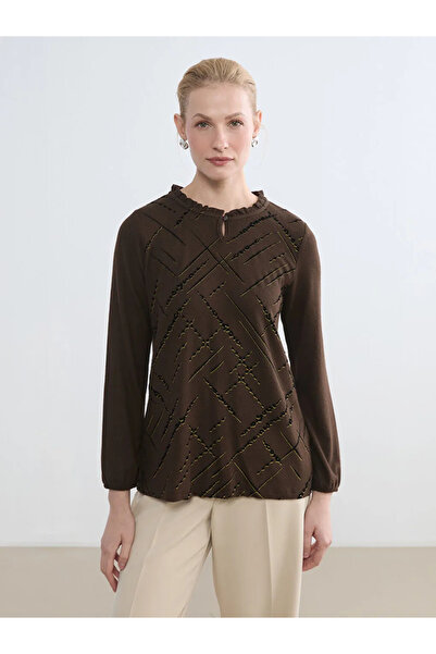 LC Waikiki Μπλούζα με σχέδιο καφέ με λαιμόκοψη