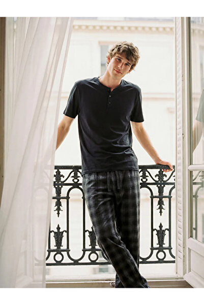 LC Waikiki Partea de jos de pijama pentru bărbați în carouri standard gri