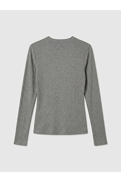 LC Waikiki Ανθρακί Γυναικείο Κορμάκι με Λαιμόκοψη Ποδηλάτου και Ριμπ Σχέδιο