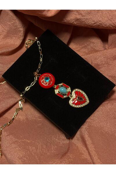 joyster Red Enamel 3-Pronged Necklace