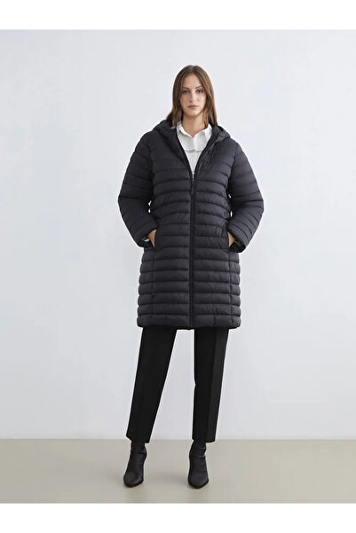 LC Waikiki Black Hooded Quilted Women's Puffer Jacket