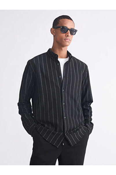 LC Waikiki Black Slim Fit Striped Men's Shirt