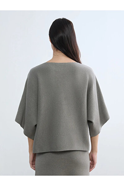 LC Waikiki Beige asymmetric neck Oversized women's knit sweater