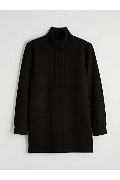 LC Waikiki Black Mock Neck Soft Touch Women's Sweatshirt Tunic