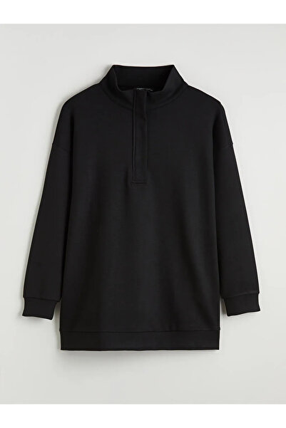 LC Waikiki Black Stand Collar Women's Sweatshirt Tunic