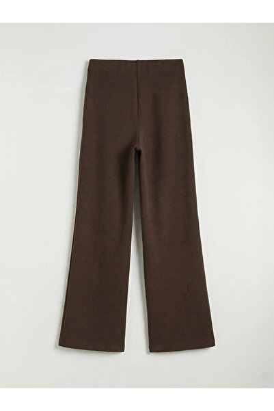 LC Waikiki Brown Wide Leg Women's Knitwear Trousers with Elastic Waist