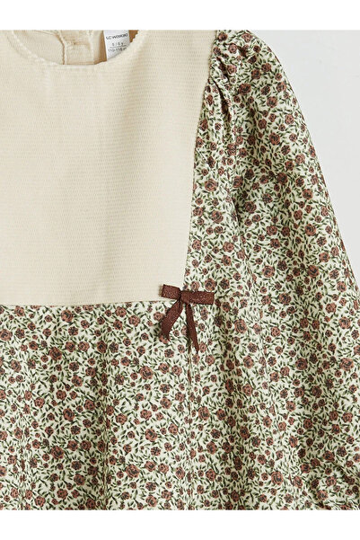 LC Waikiki Rochie pentru fete din catifea florală, ecru, cu decolteu tip bici...