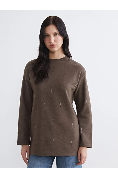 LC Waikiki Beige Soft Touch Stone Women's Sweatshirt Tunic