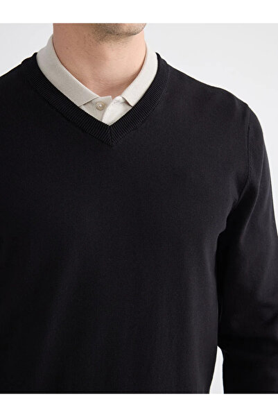 LC Waikiki Black V-Neck Men's Knitwear Sweater