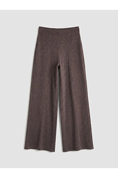 LC Waikiki Brown Wide Leg Women's Trousers with Elastic Waist