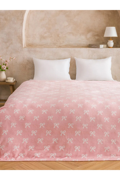 LC Waikiki Pink Bow Printed Double Blanket