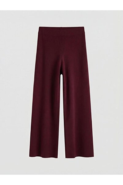 LC Waikiki Beige Elastic Waist Wide Leg Women's Knitwear Trousers (S6)