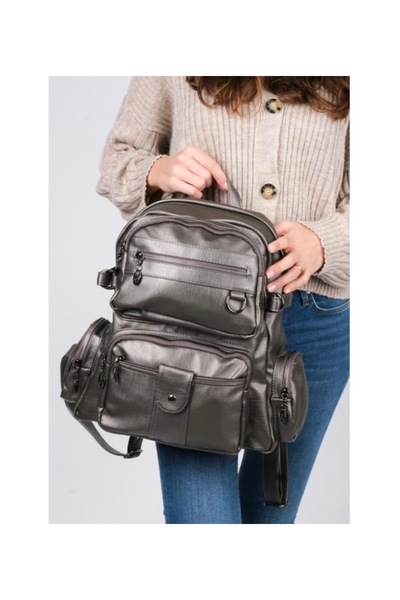 eranora Samilon Multi-Compartment Washed Leather Women's Backpack Gray