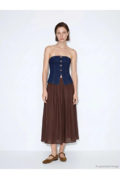 LC Waikiki Μαύρη φούστα με φερμουάρ στη μέση και σούρες (S6)