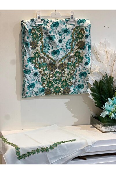 REHAM Emirati-style embroidered Silk fabric, soft and embroidered on the ches...