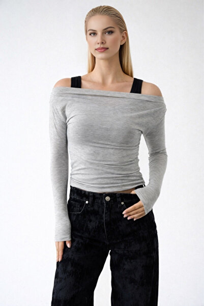 LOOSH Kadın Gri Çift Katman Askılı Bluz