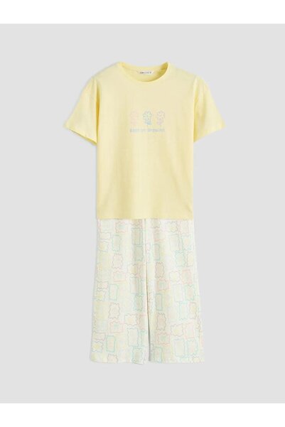 LC Waikiki Γυναικείο Σετ Πιτζάμες με Στάμπα και Λαιμόκοψη Ποδηλάτου σε Χρώμα ...