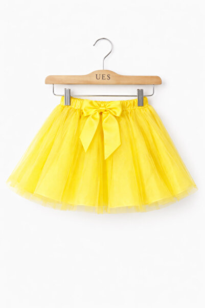 ŞAPKAKİDS Girls' Yellow Dream Tutu Tulle Skirt with Bows and Lining
