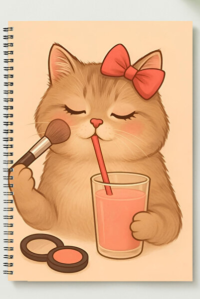 BLACKONECLASS SÜSLÜ KEDİ TEMALI A5 Metal Spiralli Çizgisiz kalın bristol Kapa...