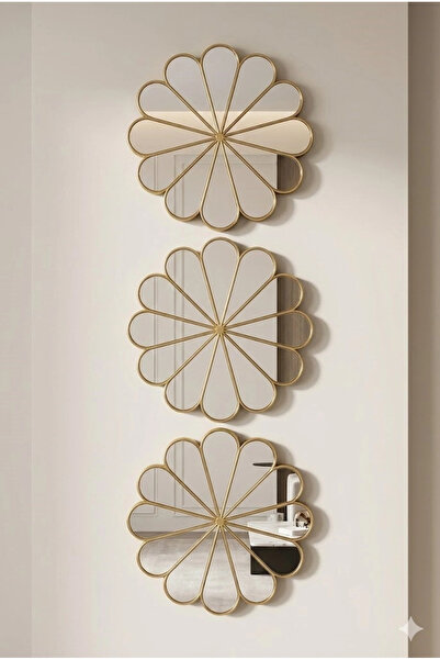 Bucuks Mey İthalat® 3’lü Gold Güneş Desenli Duvar Aynası Seti 27 cm | Dekorat...