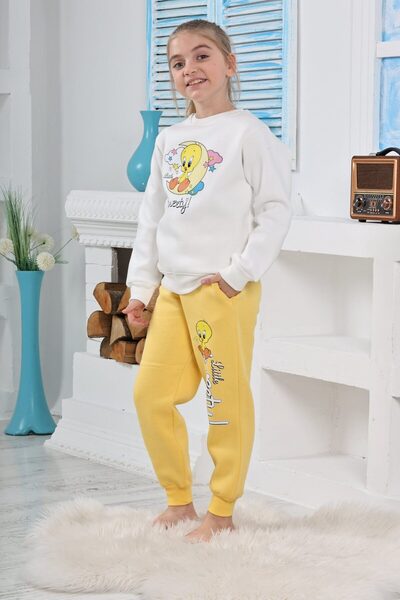 isiltikidsmoda Kapitex 6181 Girl's Twety Printed Long Sleeve Pajama Set