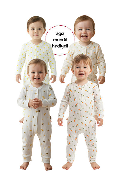 pelossi 4-Piece Advantage Pack Cotton Patterned Ribbed Baby Rompers/Bodysuits...