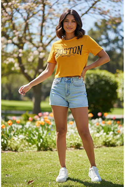 YusGos Bicycle collar printed crop t-shirt