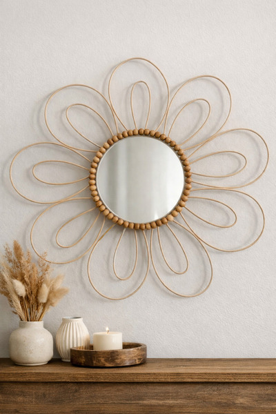 Gunwood Bohem Çiçek Duvar Aynası | El Yapımı Dekoratif Ayna | 40 cm