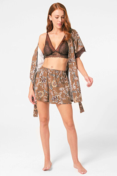 SS HOME CONCEPT Anıl 5799 Dressing Gown, Bralet and Shorts Set