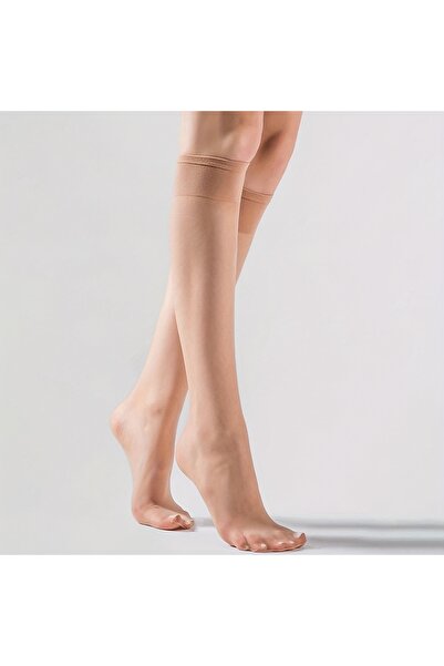 çorapmanya 4 Çift Rahat Kadın Ten - Siyah Diz Altı Tül Çorap