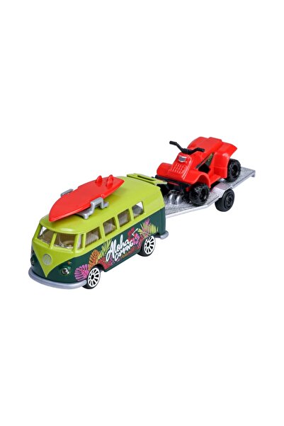 Majorette Volkswagen Toy Car with Trailer Volkswagen T1 Green