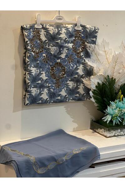 REHAM Emirati-style embroidered Silk fabric with a matching veil for the ches...