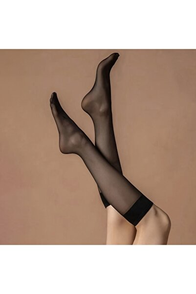 çorapmanya 4 Çift Rahat Kadın Ten - Siyah Diz Altı Tül Çorap