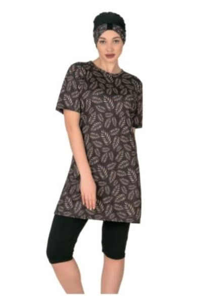 isiltikidsmoda Fantasy 3454 Leaf Patterned Semi Hijab Swimsuit