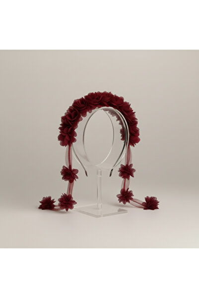 BTRENDY Bordo Çiçek Sarkıtlı Saç Tacı,Kadın ve Çocuk Taç Aksesuarı