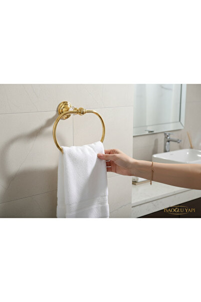 İSAOĞLU YAPI Gold Banyo Havluluk Kristalli Özel Tasarım Oval Havluluk Çamlıca...