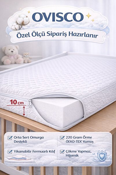 OVİSCO Bebek Yatağı 10cm Omurga Destekli – OEKO-TEX® Örme Kumaş – Yıkanabilir...