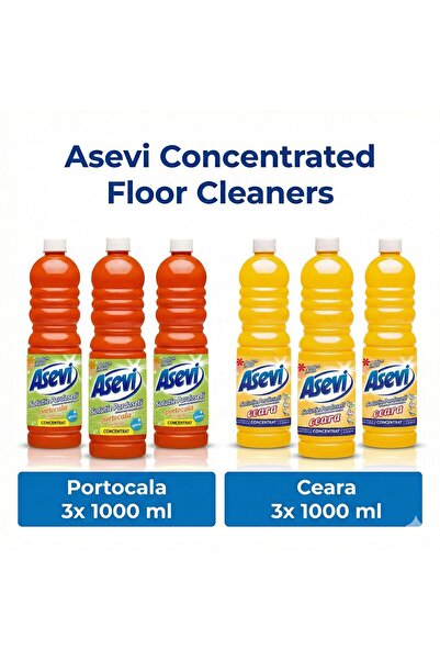 ASEVI Orange Floor Cleaner 1L X3 + Soluție Pardoseli Ceară 1L X3