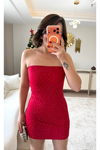 MEHTAP TURHAN Amora Straplez Taş İşlemeli Elbise